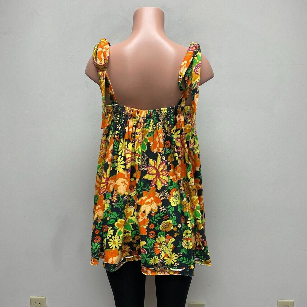 Free People‎ Womens Yellow Bali Moroccan Flowers Lace Front Bow Tie Tunic Top S - Picture 4 of 8